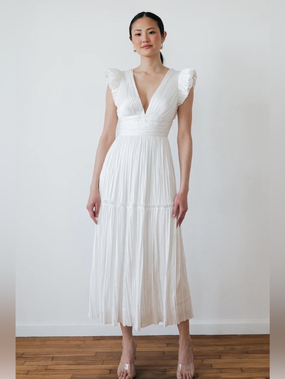Jenny Yoo Vienna LWD V-Neck Pleated Midi Dress